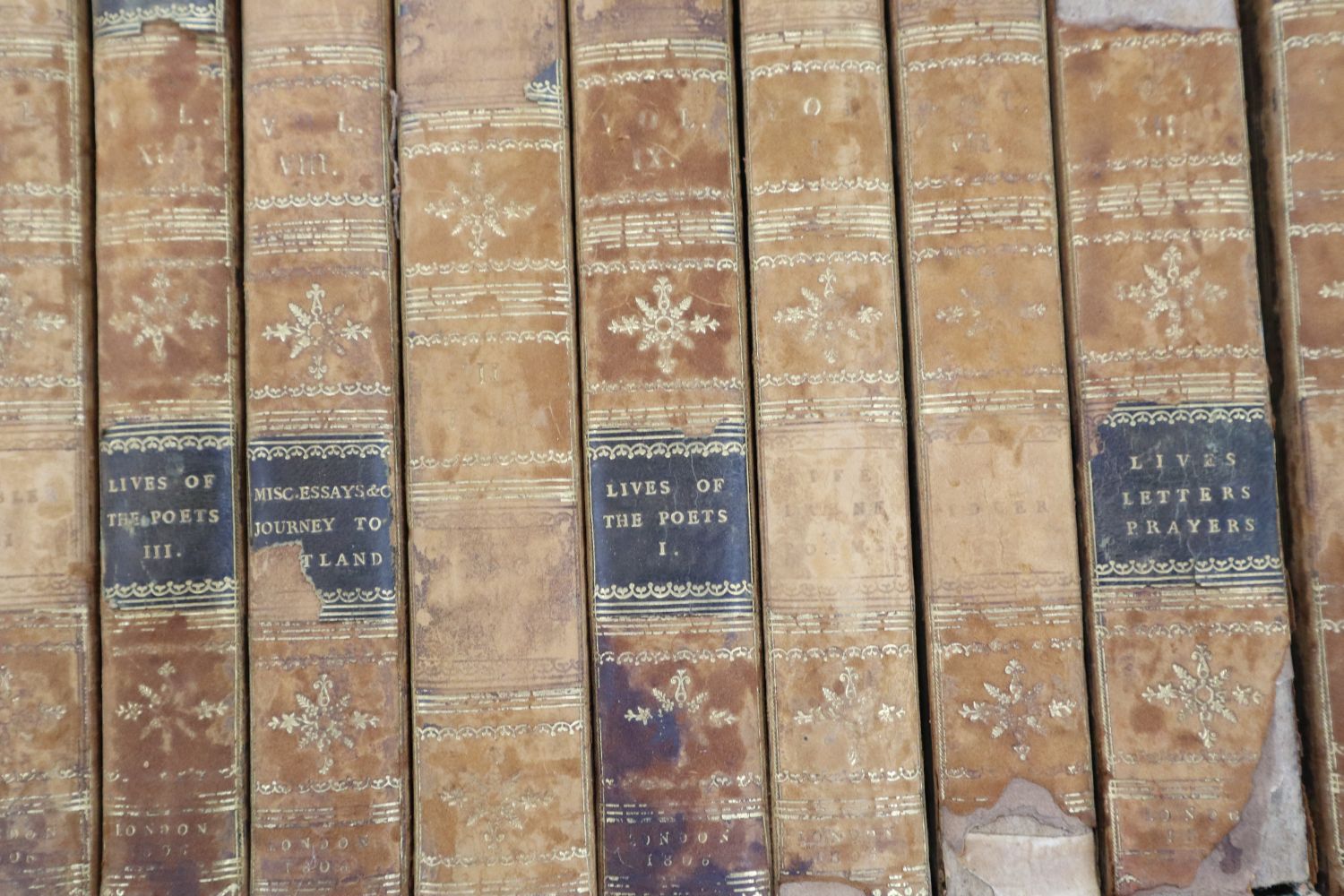Johnson, Samuel - Works, 12 vols, 8vo, contemporary calf, scuffed, most labels lacking, London 1806, sold with all faults, together wit